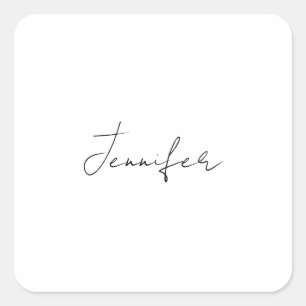 Calligrafie Elegant Black White Plain Simple Name Vierkante Sticker