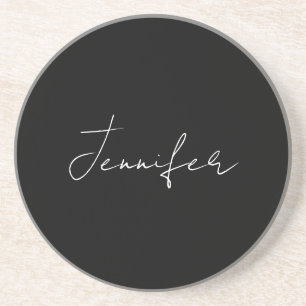 Calligrafie Elegant Black White Plain Simple Name Zandsteen Onderzetter