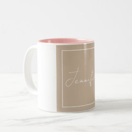 Calligrafie Elegant Plain Simple Name Tweekleurige Koffiemok