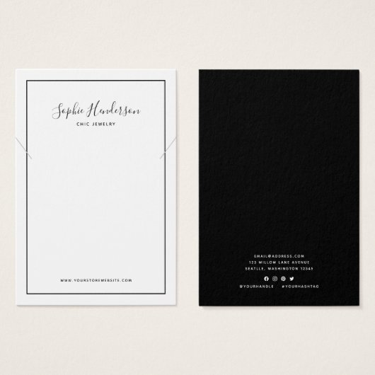 Calligrafie en zwarte rand Ketting Display Kaart (Voorkant /achterkant)