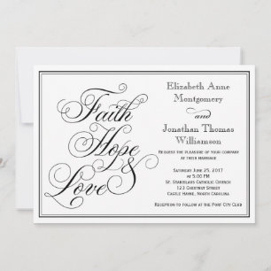 Calligrafie Faith Hope Love Wedding Invitation Kaart