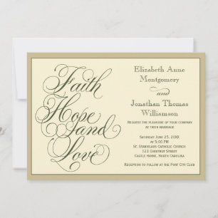 Calligrafie Faith Hope Love Wedding Invitation Kaart
