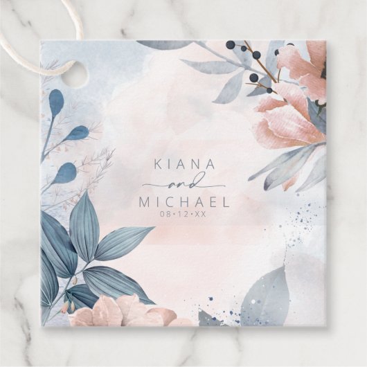 Calligrafie Floral Wedding Dusty Blue ID771 Bedankjes Labels (Voorkant)