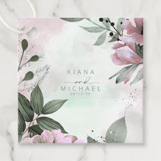 Calligrafie Floral Wedding Mauve ID771 Bedankjes Labels (Voorkant)