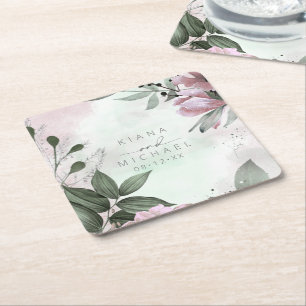 Calligrafie Floral Wedding Mauve ID771 Vierkante Kartonnen Onderzetter