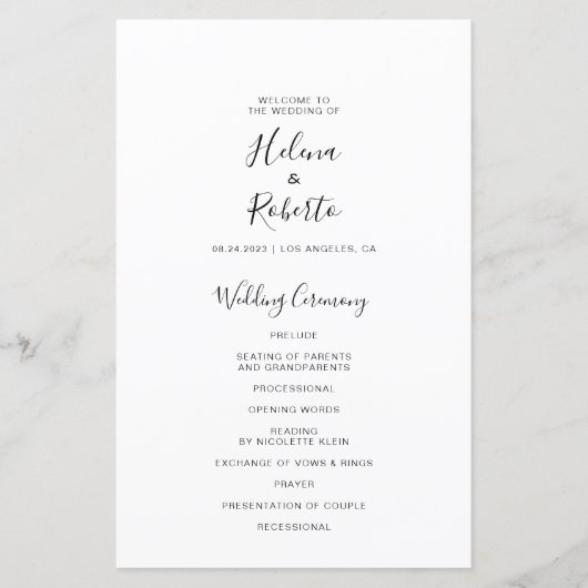 Calligrafie Foral Wedding Program (Voorkant)