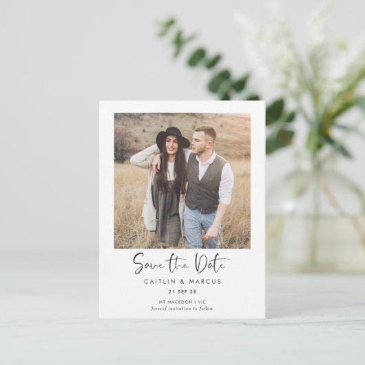 Calligrafie Foto Wedding Save the Date Briefkaart (Staand voorkant)