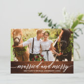 Calligrafie Gehuwd met hout en prettige bruiloft f Feestdagenkaart (Staand voorkant)