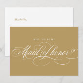 Calligrafie Gold Will You Be My Maid of Honor (Gou Kaart (Voorkant / Achterkant)