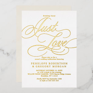 Calligrafie goud niets fancy alleen liefde bruilof folie uitnodiging