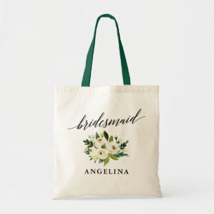Calligrafie Green Floral Bridesmaid Name Tote Bag