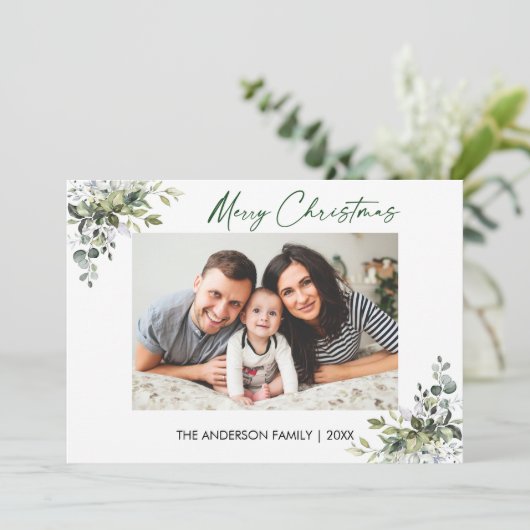 Calligrafie Green Ink Script Greenery Kerstmis Feestdagenkaart (Staand voorkant)