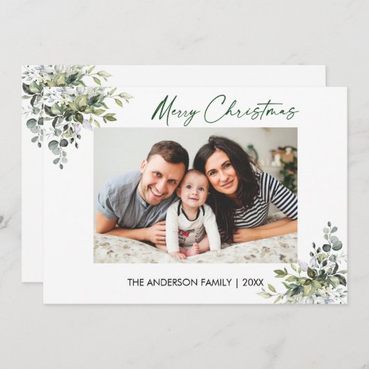 Calligrafie Green Ink Script Greenery Kerstmis Feestdagenkaart (Voorkant / Achterkant)