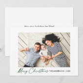 Calligrafie Green Ink Script Kerstfoto Feestdagenkaart (Voorkant / Achterkant)