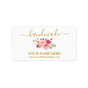 Calligrafie Handgemaakte Waterverf Roze Floral Gol Etiket