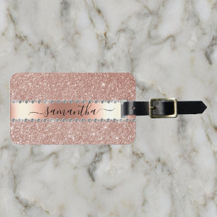 Calligrafie Handgeschreven Diamant Roze Goud Glitt Bagagelabel