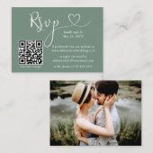 Calligrafie Harde foto Weddenschap Groene QR RSVP Informatiekaartje (Voorkant / Achterkant)