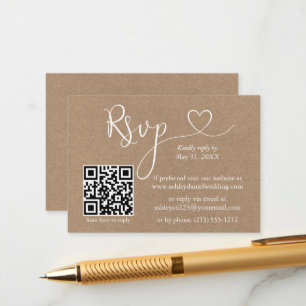 Calligrafie Harde QR Kraft Wedding RSVP Informatiekaartje
