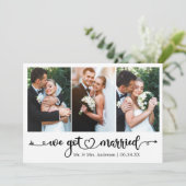 Calligrafie-hart We zijn getrouwd met 3 foto-bruil Aankondiging (Staand voorkant)