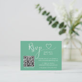 Calligrafie Hart Weddenschap QR RSVP Neo Mint Gree Informatiekaartje (Staand voorkant)