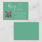 Calligrafie Hart Weddenschap QR RSVP Neo Mint Gree Informatiekaartje (Voorkant / Achterkant)