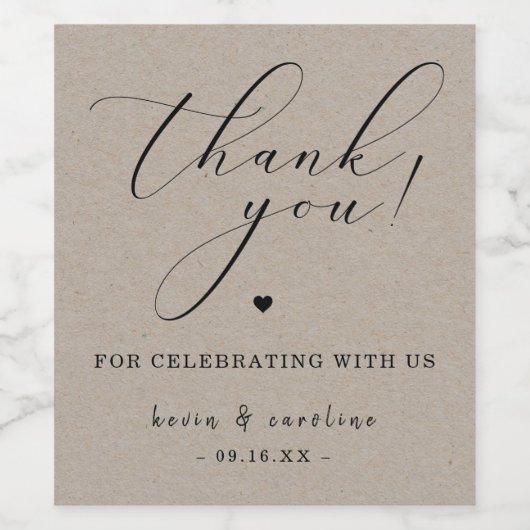 Calligrafie Hartelijk dank voor de printbruiloft v Wijn Etiket (Enkel label)