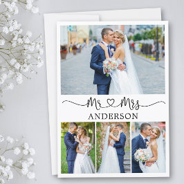 Calligrafie Heart Mr. en Mrs. 4 Photos Wedding Bedankkaart