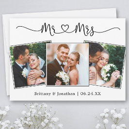 Calligrafie Heart Mr. en Mrs Wedding 3 Foto Bedankkaart