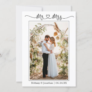 Calligrafie Heart Mr. en Mrs Wedding Photo Bedankkaart