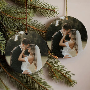 Calligrafie Heart Mr. en Mrs Wedding Photo Ornament
