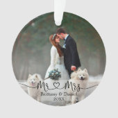 Calligrafie Heart Mr. en Mrs Wedding Photo Ornament (voorkant)