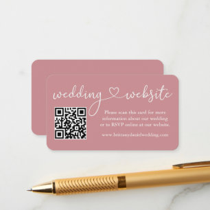 Calligrafie Heart Wedding Website QR Dusty Roos Informatiekaartje