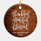 Calligrafie Hout Thankful Grateful Blessed Keramisch Ornament (Achterkant)