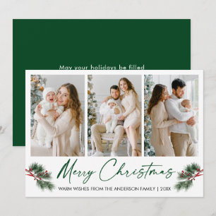 Calligrafie Ink Pen Waterverf Pines Berries Groen Feestdagenkaart