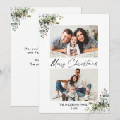 Calligrafie Ink Script Greenery Berries 2 Foto Feestdagenkaart (Voorkant / Achterkant)