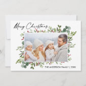 Calligrafie Ink Script Waterverf Greenery Berries Feestdagenkaart (Voorkant)