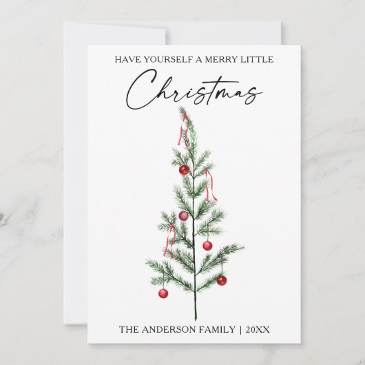 Calligrafie Ink Script Waterverf Tree Red Feestdagenkaart (Voorkant)