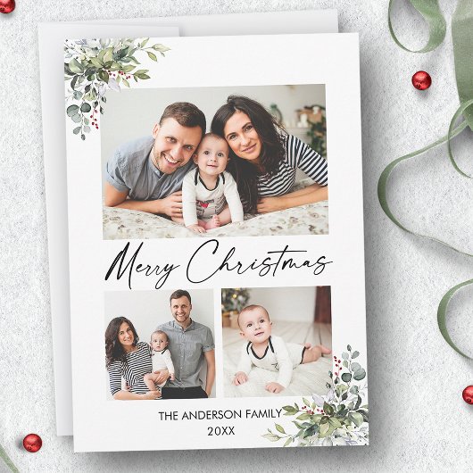 Calligrafie inkt Script 3 Foto Greenery Berries Feestdagenkaart