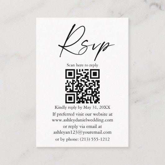 Calligrafie inkt script foto bruiloft QR RSVP Informatiekaartje (Voorkant)