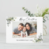 Calligrafie inkt Script Greenery Fotokerstmis Feestdagenkaart (Staand voorkant)