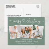 Calligrafie Kerst van het hart 3 Foto Sage Green Briefkaart (Voorkant / Achterkant)
