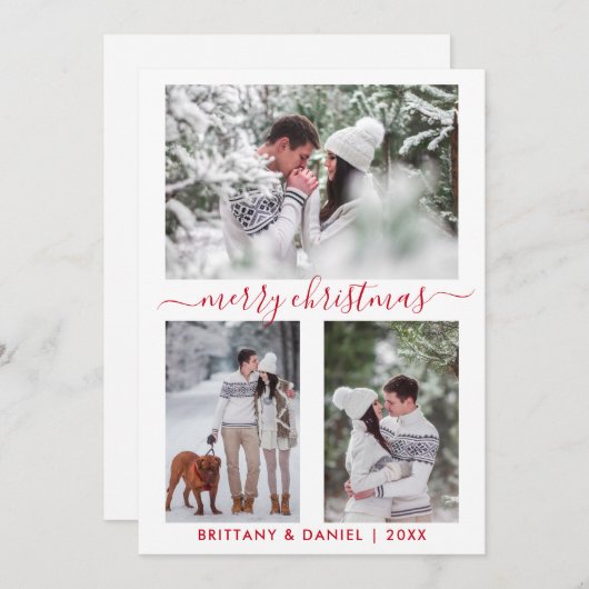 Calligrafie Kerstabel 3 Fotorood Feestdagenkaart (Voorkant / Achterkant)