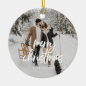 Calligrafie kerstfoto Merry Keramisch Ornament (Voorkant)