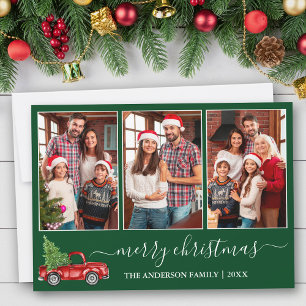 Calligrafie Kerstmis 3 Foto Red Truck Green Feestdagenkaart