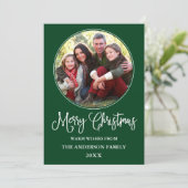 Calligrafie Kerstmis Ronde Foto Lijst Green Feestdagenkaart (Staand voorkant)