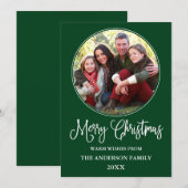 Calligrafie Kerstmis Ronde Foto Lijst Green Feestdagenkaart (Voorkant / Achterkant)