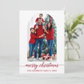 Calligrafie Kerstmis Snowflakes Rood Feestdagenkaart (Staand voorkant)