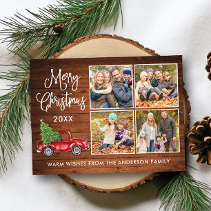 Calligrafie Kerstmis Truck Wood 4 Foto Briefkaart