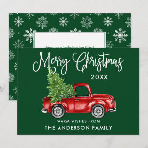 Calligrafie Kerstmis Vrachtwagen Snowflakes Green Feestdagenkaart