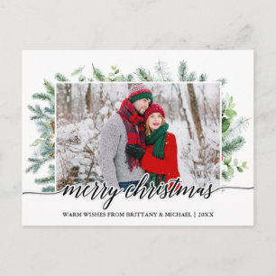 Calligrafie kerstpine Greenery Couple Foto Briefkaart